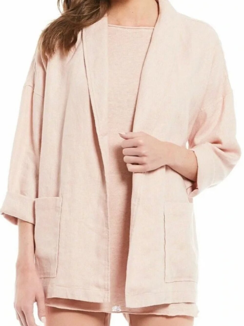 Eileen Fisher Organic Linen Shawl Collar Jacket Dusty Pink Rose Size S